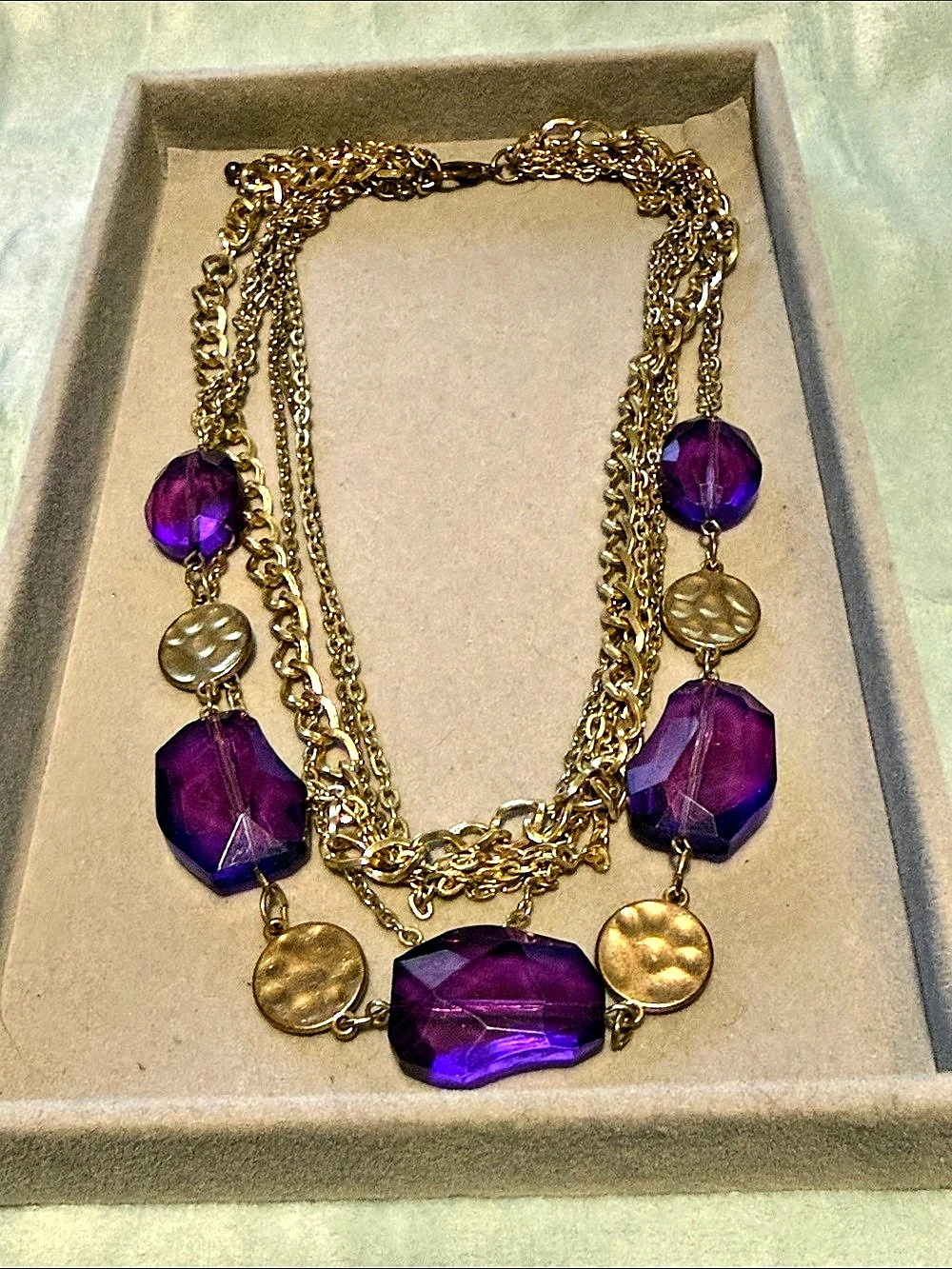 Purple & Gold Statement Necklace Like New